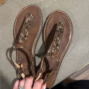 Like new Frye brown studded sandals, size 9